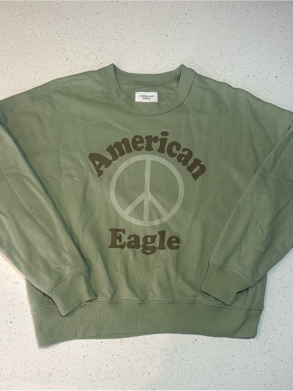 American Eagle Olive Green Peace Sign Graphic Sweatshirt